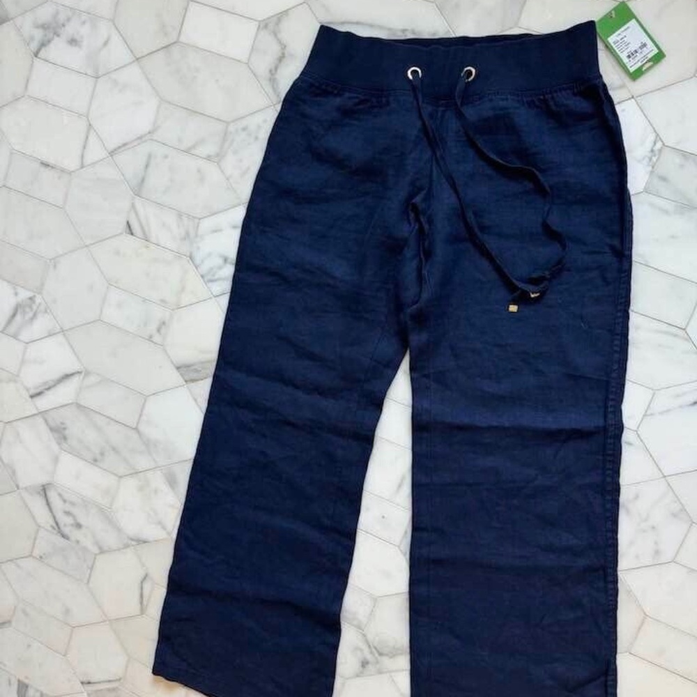 COPY - LILLY PULITZER The Beach Pant 100% Linen Wide Leg True Navy Blue NWT Med…